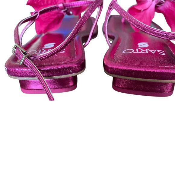 Franco Sarto NWOB Capri-Flore Pink Metallic Flower Thong Sandals size 8 - Picture 5 of 13